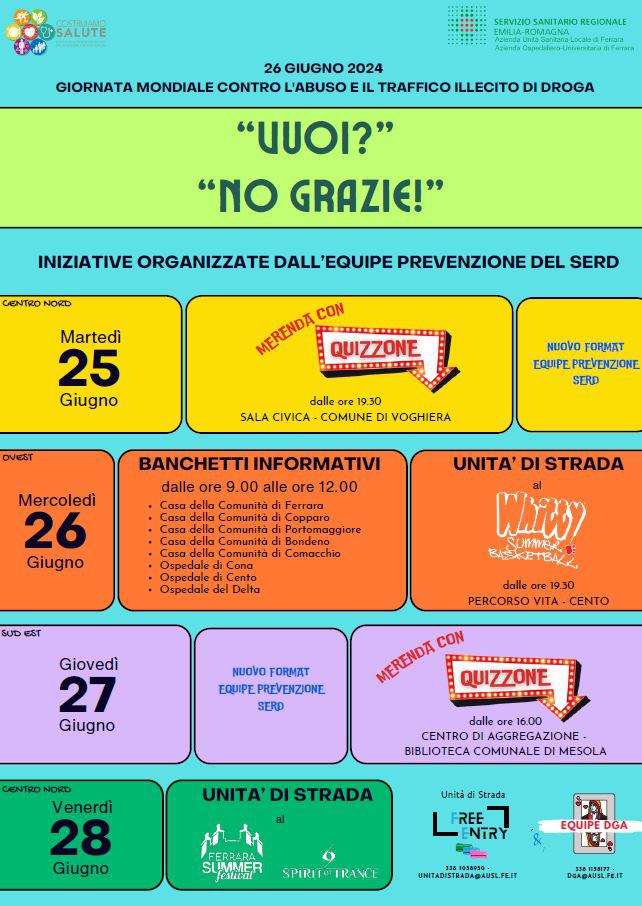 Giornata mondiale contro l'abuso di droga: a Ferrara il nuovo format "Merenda con quizzone" 