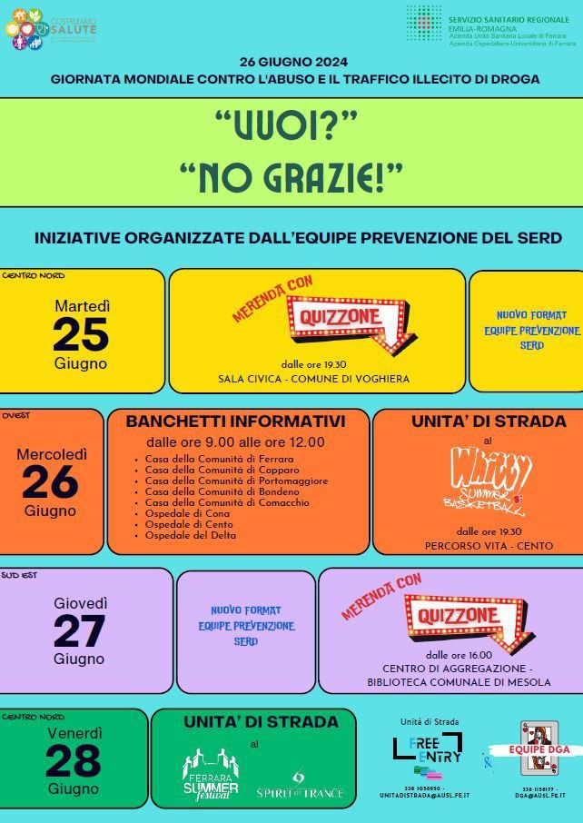 Giornata mondiale contro l'abuso di droga: a Ferrara il nuovo format "Merenda con quizzone" 